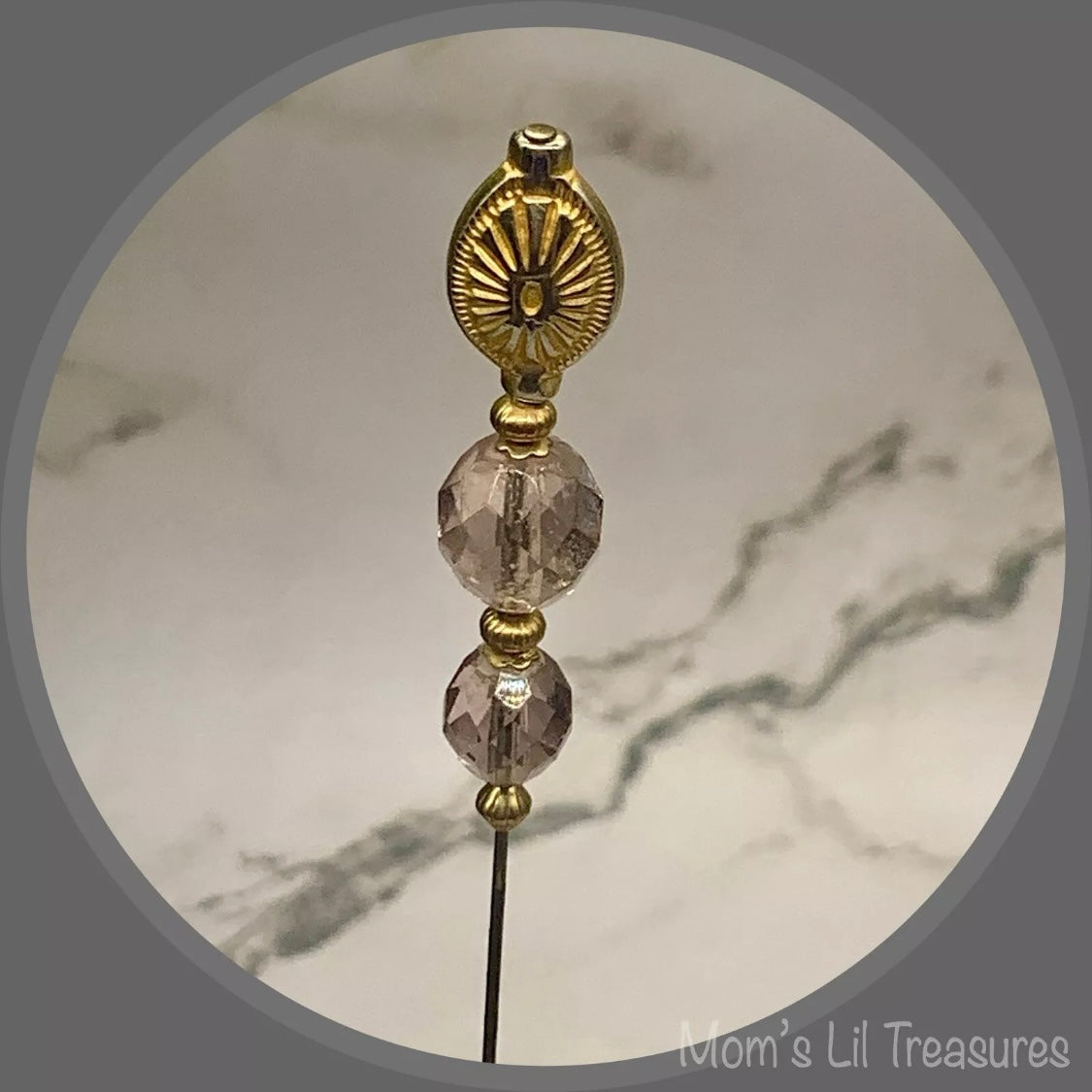 Light Grayish Purple Crystal Gold Tone Accent - 8” • Hatpin - Stick Pin