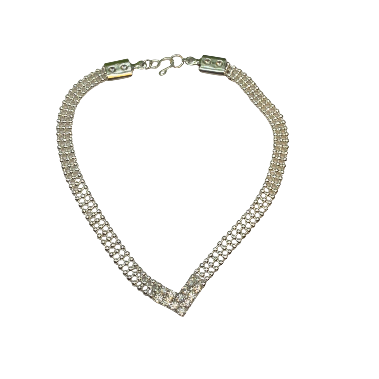 Clear Rhinestone V-Shape Silver Connected Ball Design Chain Doll Necklace • 18 Inch Fashion Doll Jewelry