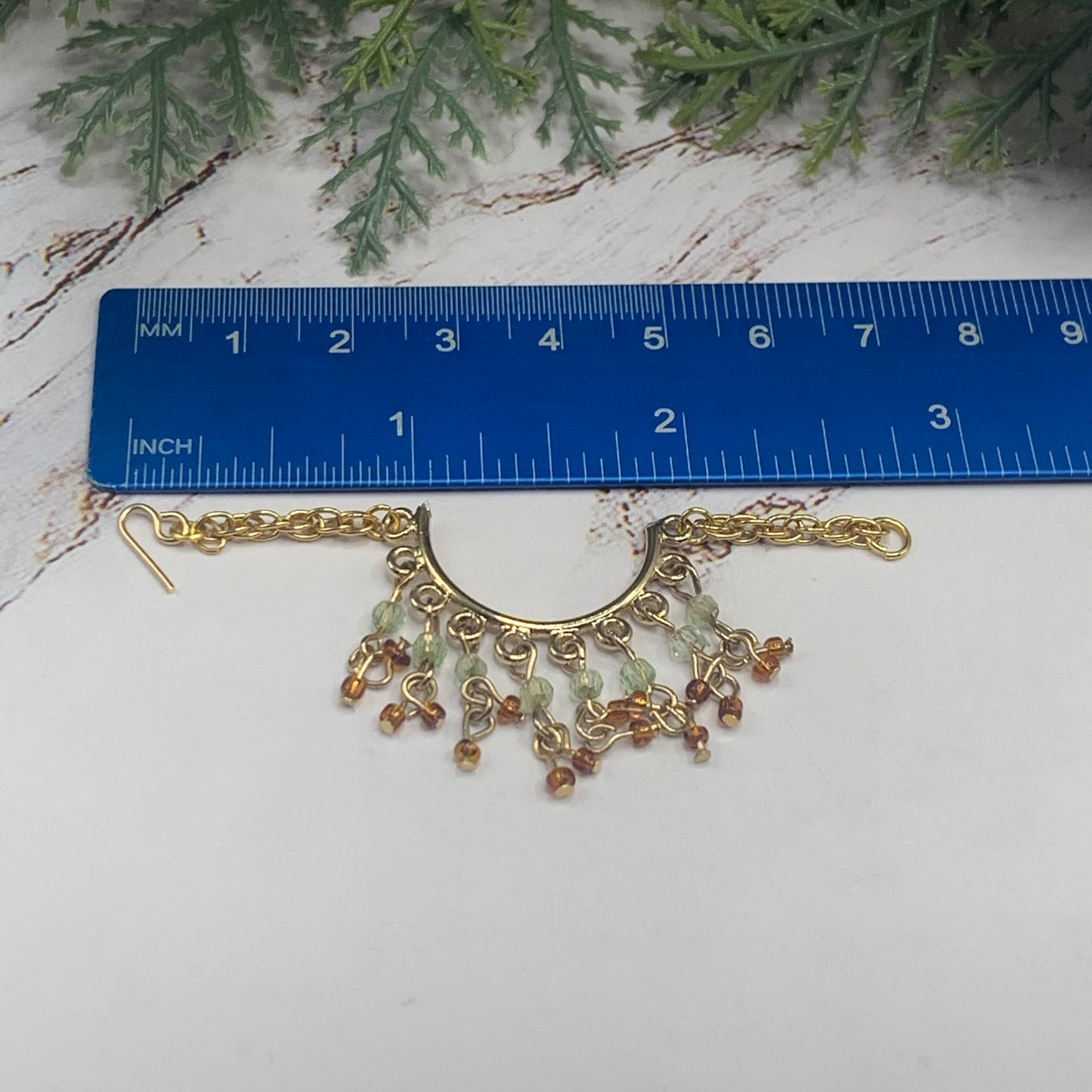 Light Green Brown Glass Dangle Doll Necklace Earrings Set • 16” Doll Jewelry