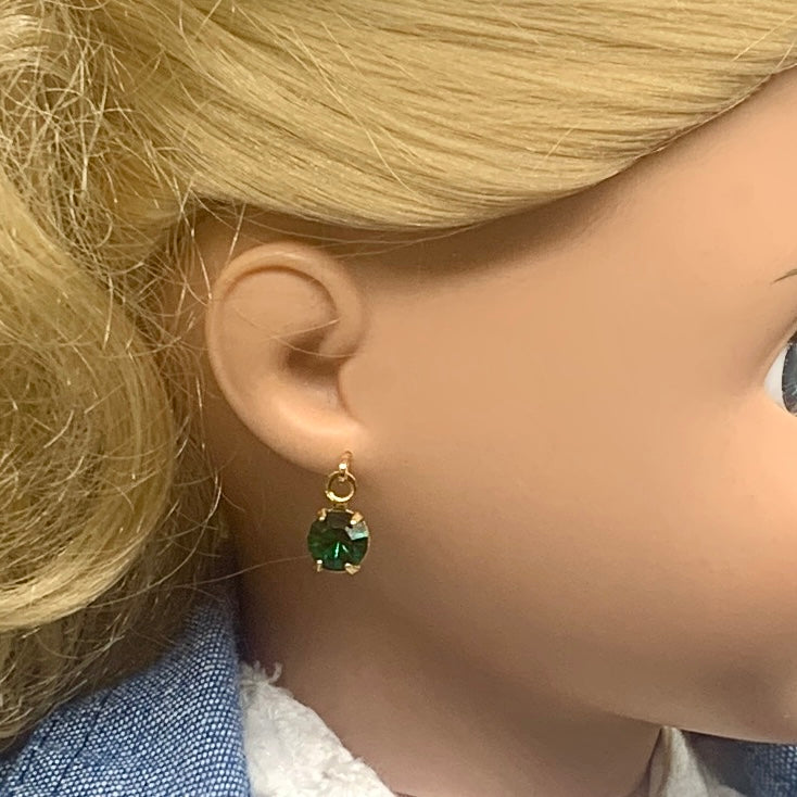 Green Rhinestone Dangle Doll Earrings • 18 Inch Fashion Doll Jewelry