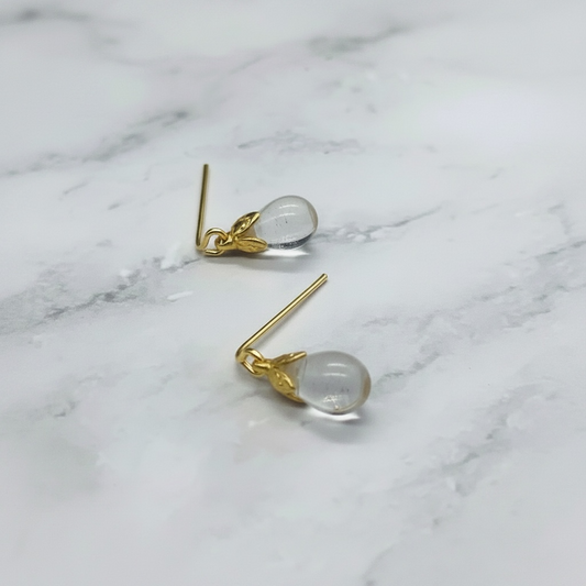 Clear Glass Teardrop Gold Filigree Doll Earrings • 18 Inch Fashion Doll Jewelry