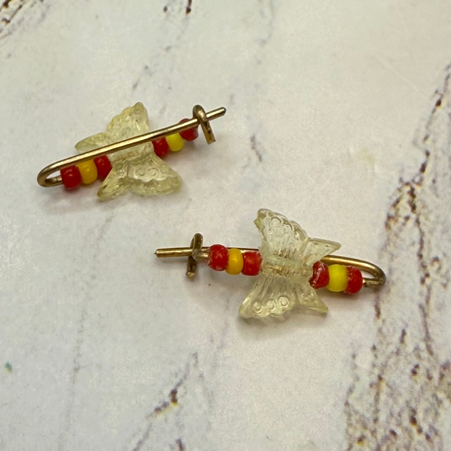 Light Yellow & Red Butterfly Doll Hair Barrettes 14-18” Fashion Dolls • Doll Hair Accessories