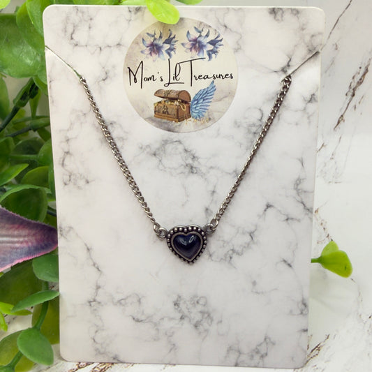 Silver Heart Blue Center Charm Doll Necklace • 18 Inch Fashion Doll Jewelry