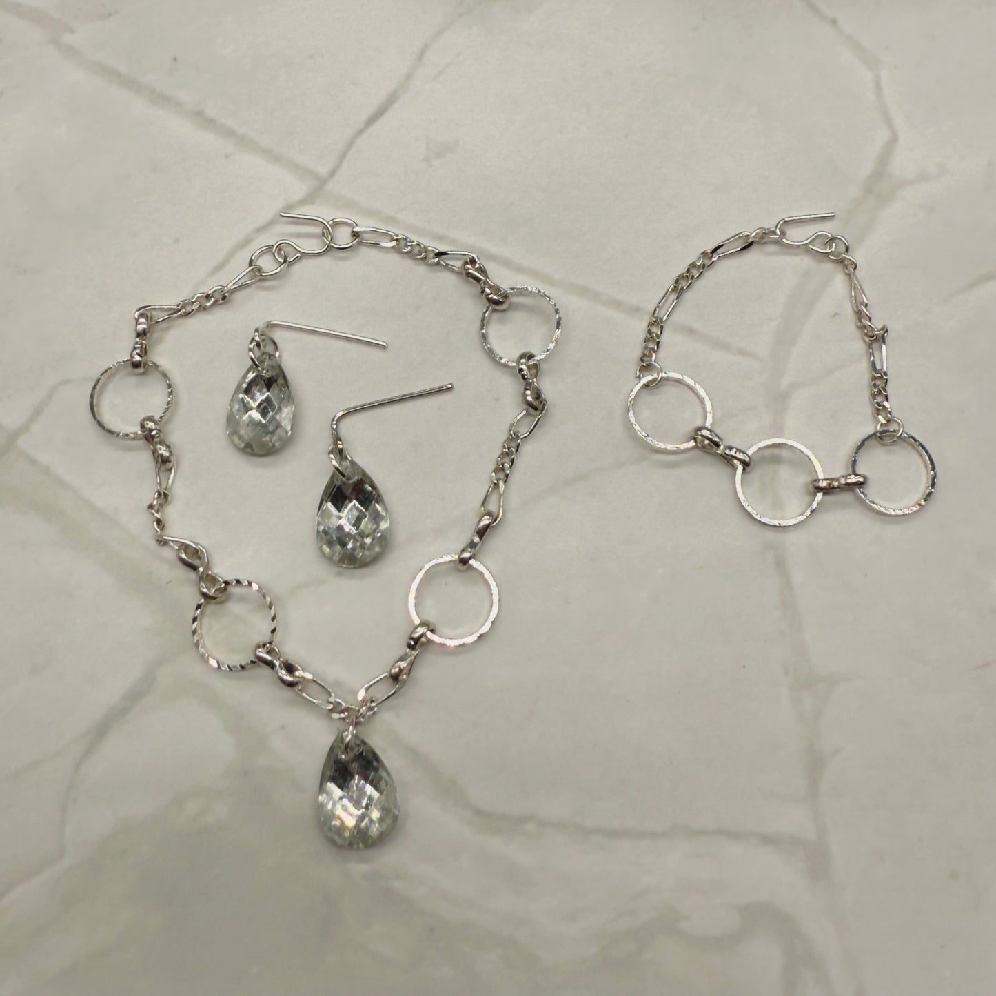 Clear Rhinestone Teardrop Doll Necklace Earring Bracelet Set 18” Doll Jewelry
