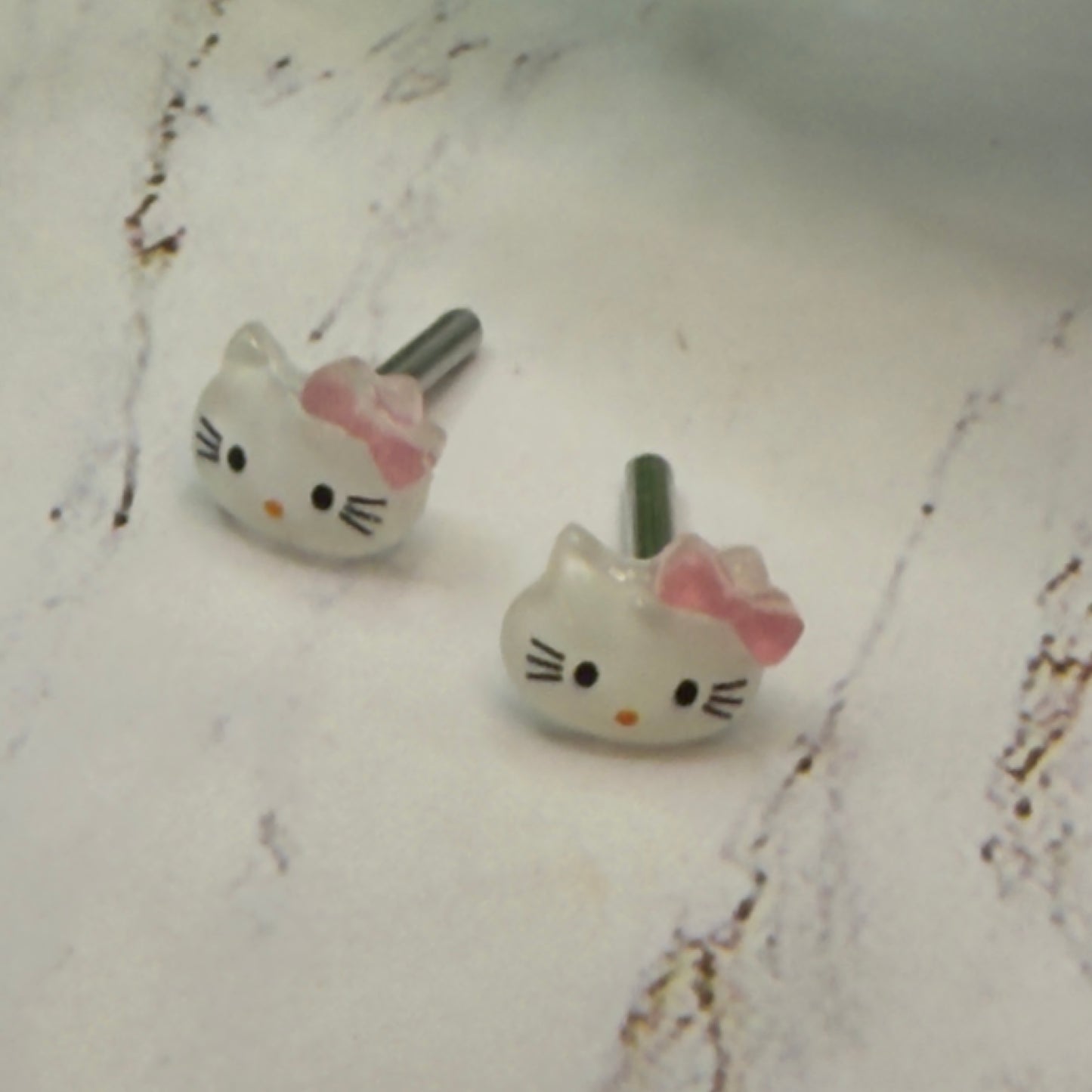Hello Cat Kitty Pink Bow Post Doll Earrings 2mm Post • 2mm Post fit 18 Inch Fashion Doll