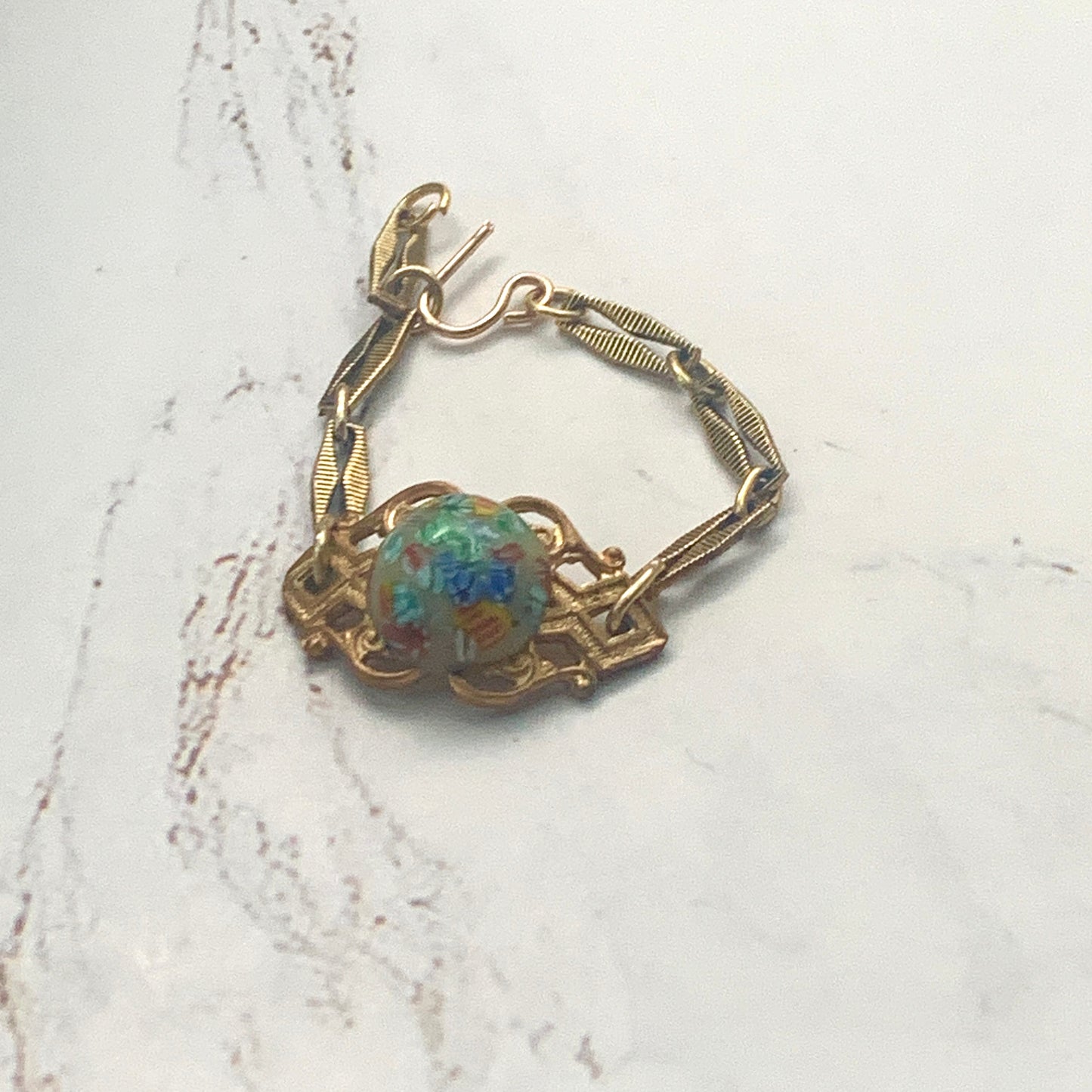 Multi Color Flower Design Gold Filigree Doll Bracelet •18” Fashion Doll Jewelry