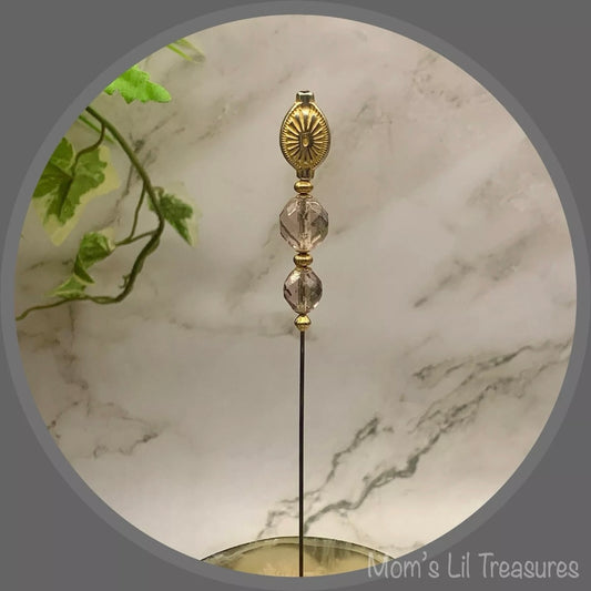 Light Grayish Purple Crystal Gold Tone Accent - 8” • Hatpin - Stick Pin