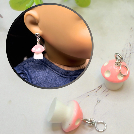 Pink White Mushroom Doll Earring DANGLE ONLY • 18” Fashion Doll Jewelry