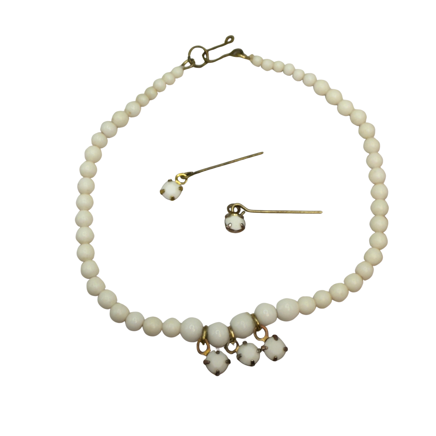 White Rhinestone & Glass Beaded Doll Necklace & Earrings Set • 18 Inch Fashion Doll Jewelry