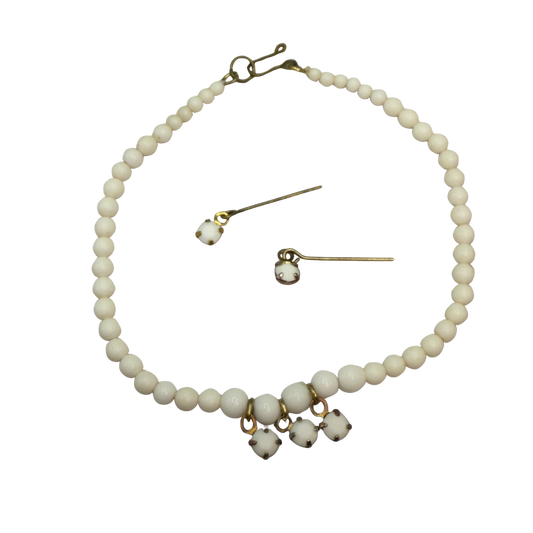 White Rhinestone & Glass Beaded Doll Necklace & Earrings Set • 18 Inch Fashion Doll Jewelry