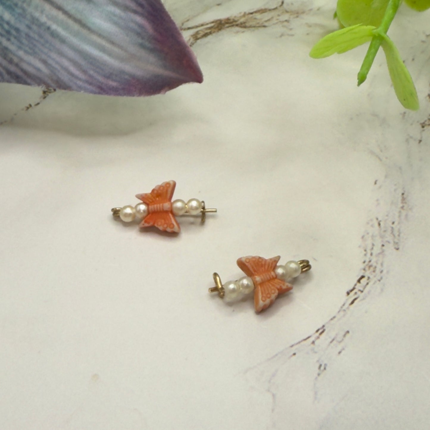 Orange & Pearl Beaded Butterfly Doll Hair Barrettes 14-18” Fashion Dolls • Doll Hair Accessories