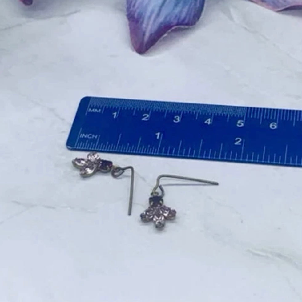 Shades Of Purple Rhinestone Gold Tone Dangle Doll Earrings • 18” Doll Jewelry