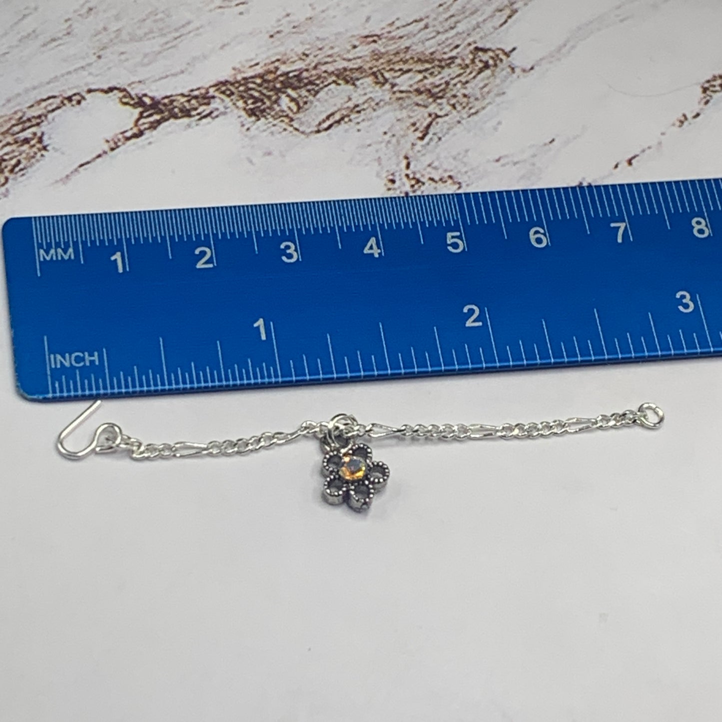 AB Rhinestone Flower Pendant Silver Chain Doll Necklace • 16 Inch Doll Jewelry