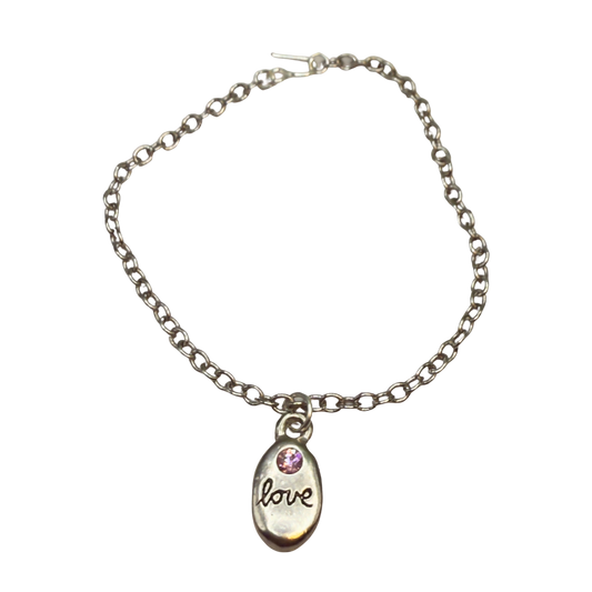 Oval Silver Pendant Etched Love Pink Rhinestone Accent Doll Necklace • 18 Inch Fashion Doll Jewelry