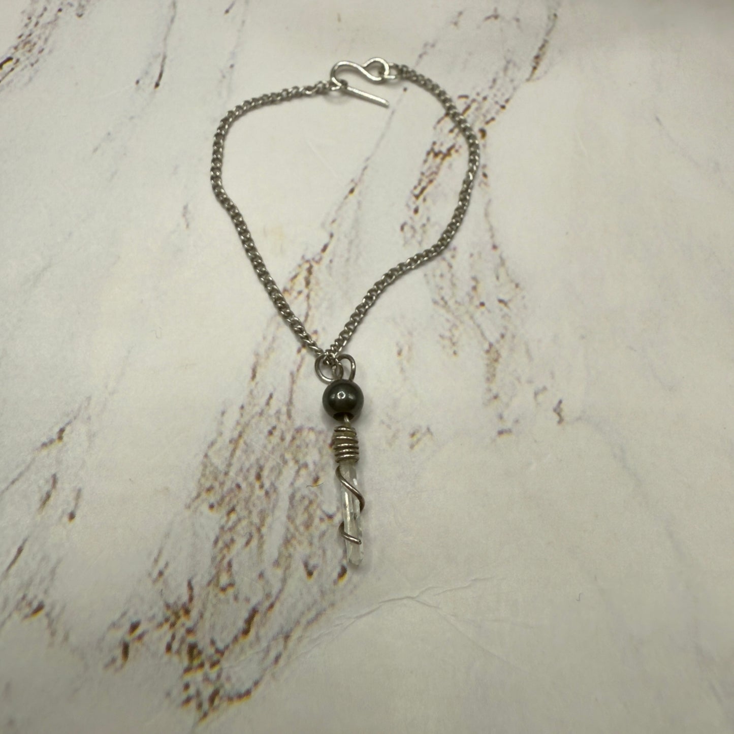 Metallic Gray Quartz Crystal Pendant Doll Necklace • 16 Inch Fashion Doll Jewelry