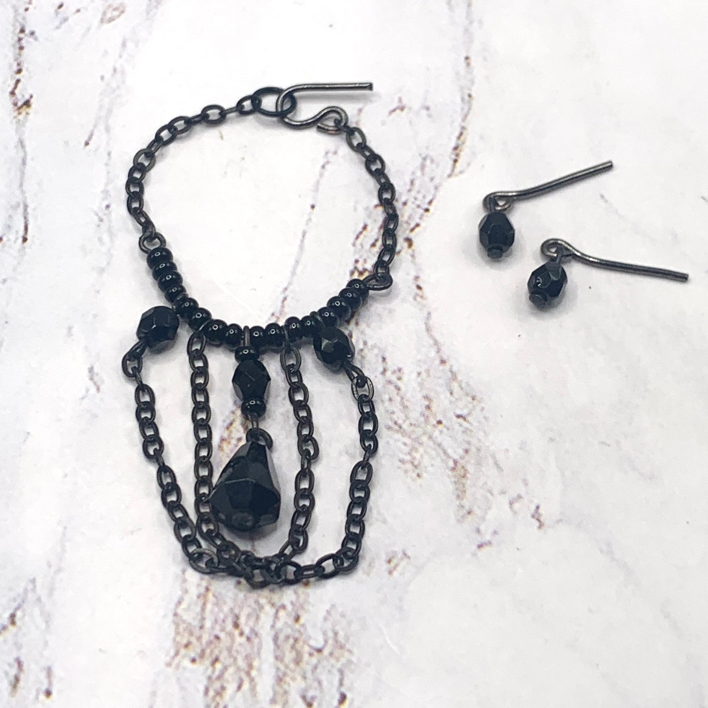 Black Crystal Chain Doll Necklace Earring Set • 16 Inch Fashion Doll Jewelry