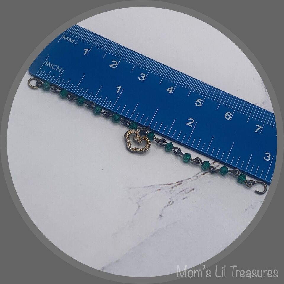 Green Bead Gold Heart Pendant Doll Necklace - RH • 10-12” Fashion Doll Jewelry
