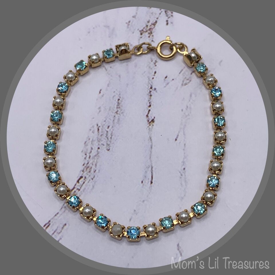Turquoise Rhinestone & Pearl Doll Necklace • 18 Inch Fashion Doll Jewelry