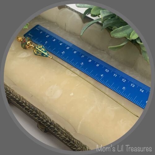 Blue Turquoise Cloisonné - Gold Tone Filigree - 6” Pin • Hatpin - Stick Pin
