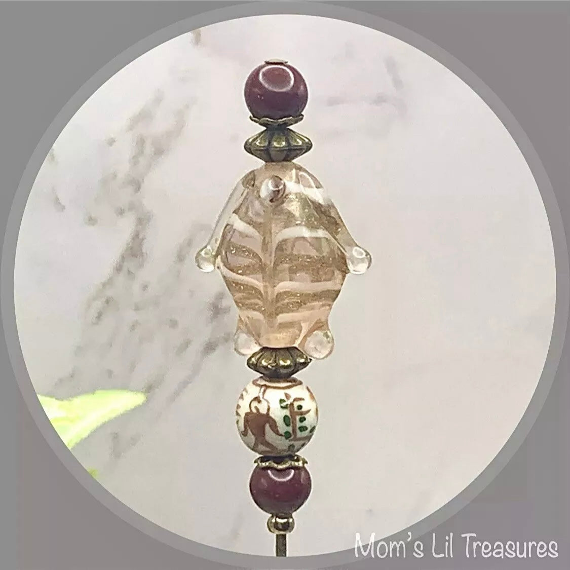 Glass Fish Shape Brown Glass Design - 6” Pin • Hatpin - Stick Pin