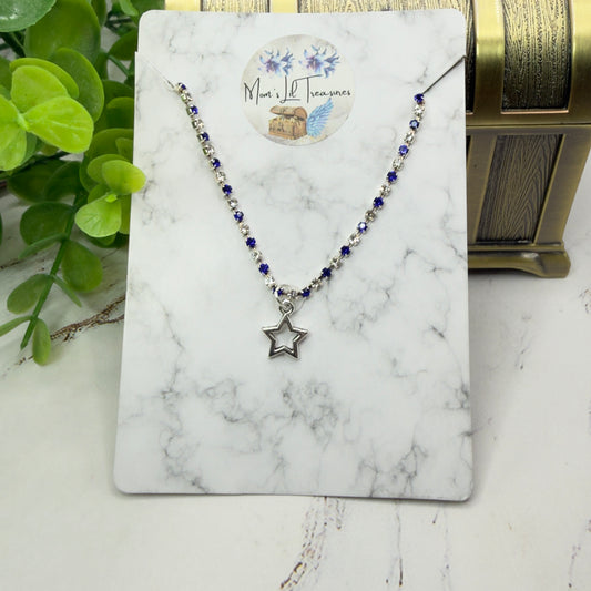 Blue & Clear Rhinestone Silver Star Charm Doll Necklace for 18 Inch Fashion Doll