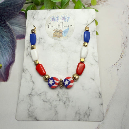 Red White Blue Beaded Flag Charm Doll Necklace for 18 Inch Fashion Doll
