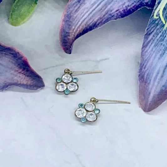 Blue & Clear Rhinestone Dangle Doll Earrings for 18-22” Vintage Doll Jewelry