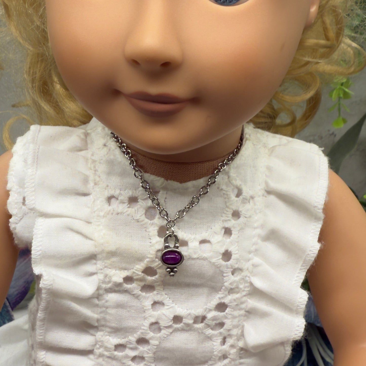 Purple Burgundy Enamel Charm Silver Chain Doll Necklace• 18 Inch Fashion Doll Jewelry