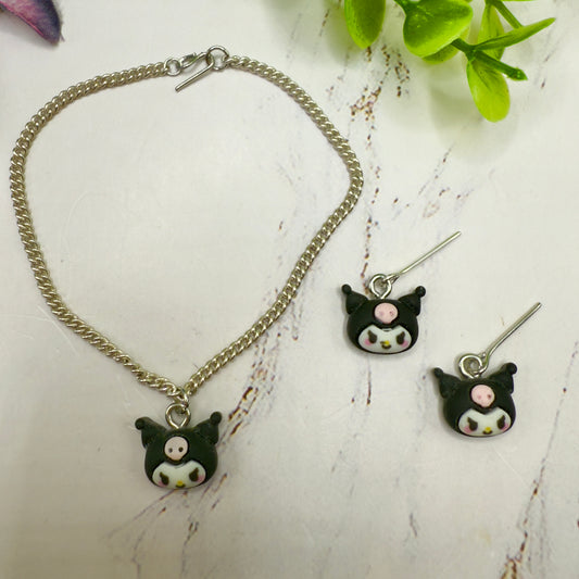 KUROMI Charm Sanrio Doll Necklace & Earrings Set • 18 Inch Fashion Doll Jewelry