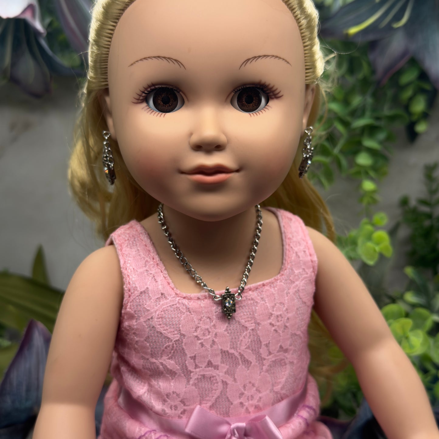 Clear Aurora Borealis Rhinestone Silver Chain Doll Necklace • 18 Inch Fashion Doll Jewelry
