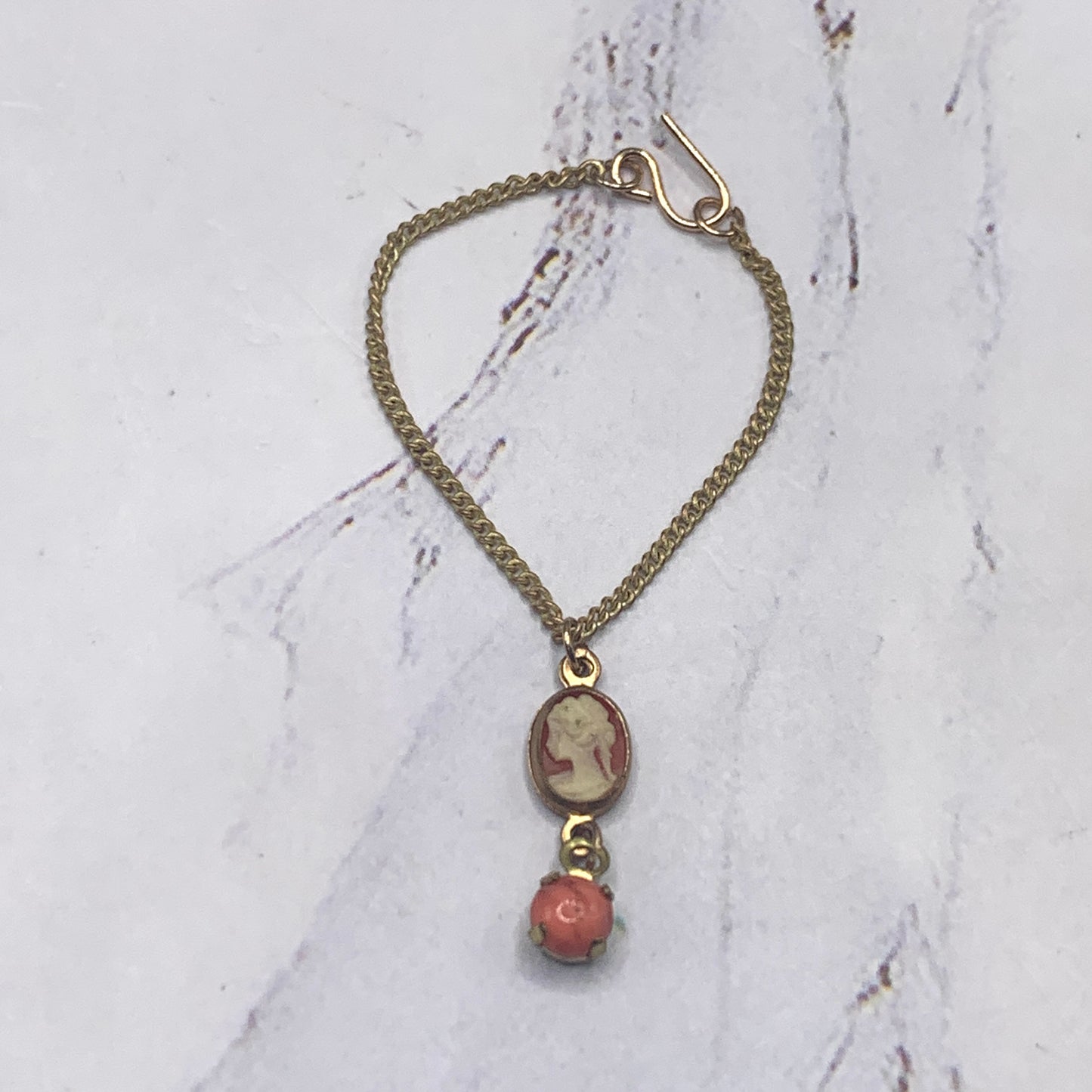 Coral Cameo Pendant Gold Chain Doll Necklace • 16” Fashion Doll Necklace