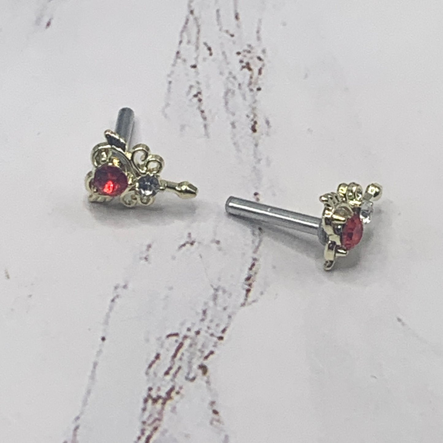 Red Rhinestone Gold Heart Post Doll Earrings 2mm Post • fits 18” American Girl