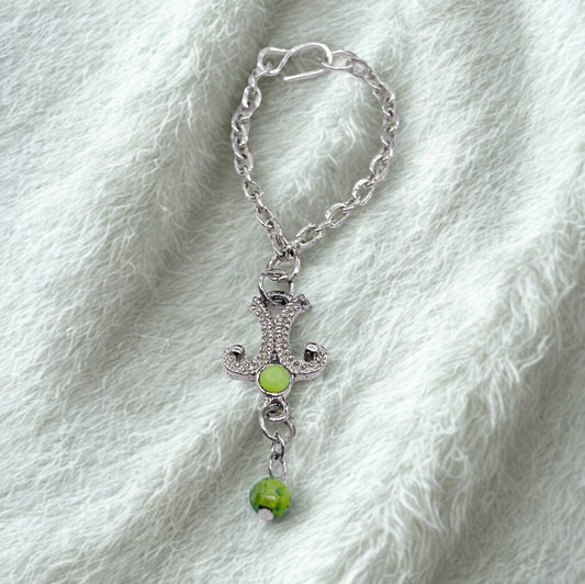 Green Dangle Silver Pendant Necklace • 16 inch Fashion Doll Jewelry
