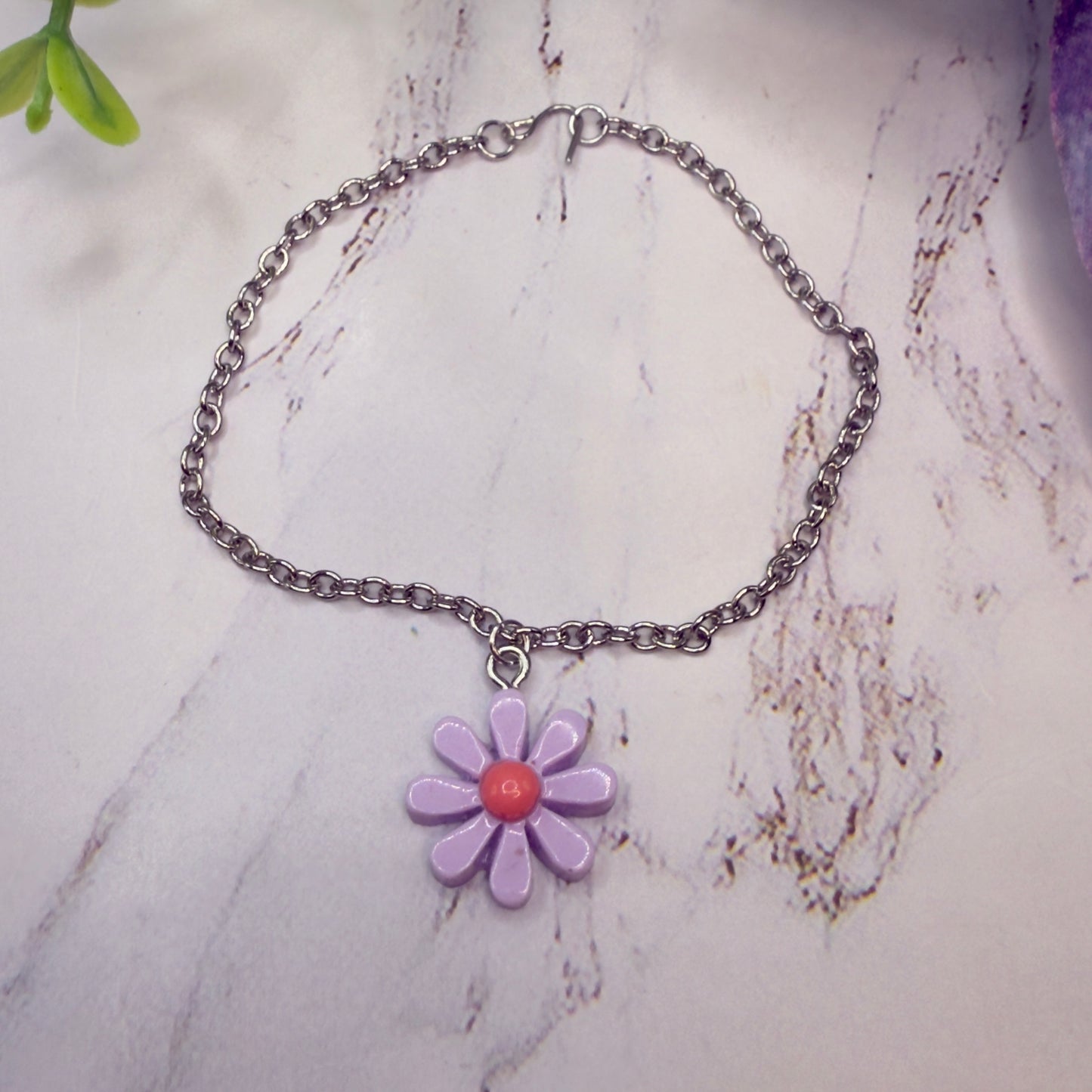 Purple Flower Daisy Charm Silver Chain Doll Necklace• 18 Inch Fashion Doll Jewelry
