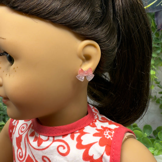 Translucent Pink Bow Post Doll Earrings •2mm Post fit 18 Inch Fashion Doll