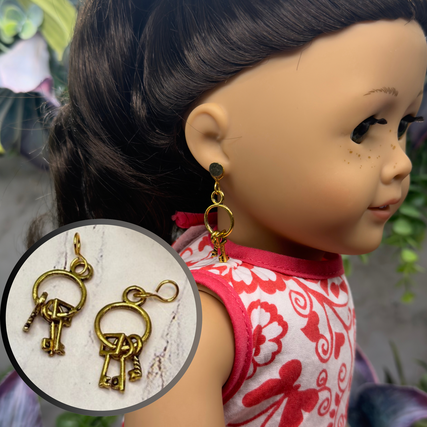Circle Gold Key Ring Keys Doll Earring DANGLES ONLY • 18” Fashion Doll Jewelry