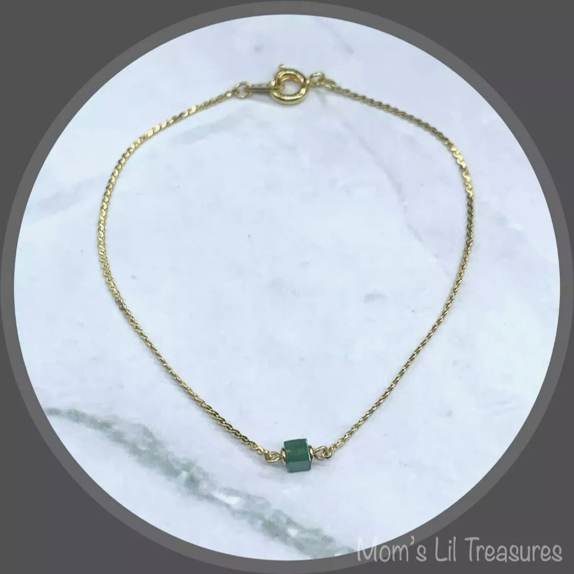 Gold Serpentine Chain Green Square Glass Accent Doll Necklace •18” Doll Jewelry