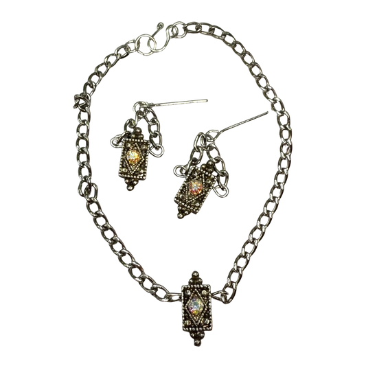 Clear Aurora Borealis Rhinestone Silver Chain Doll Necklace • 18 Inch Fashion Doll Jewelry