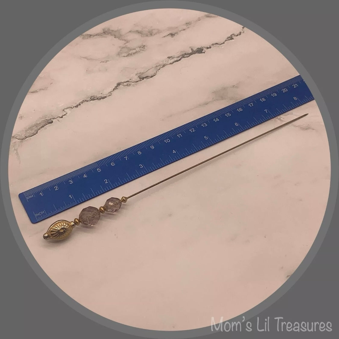 Light Grayish Purple Crystal Gold Tone Accent - 8” • Hatpin - Stick Pin