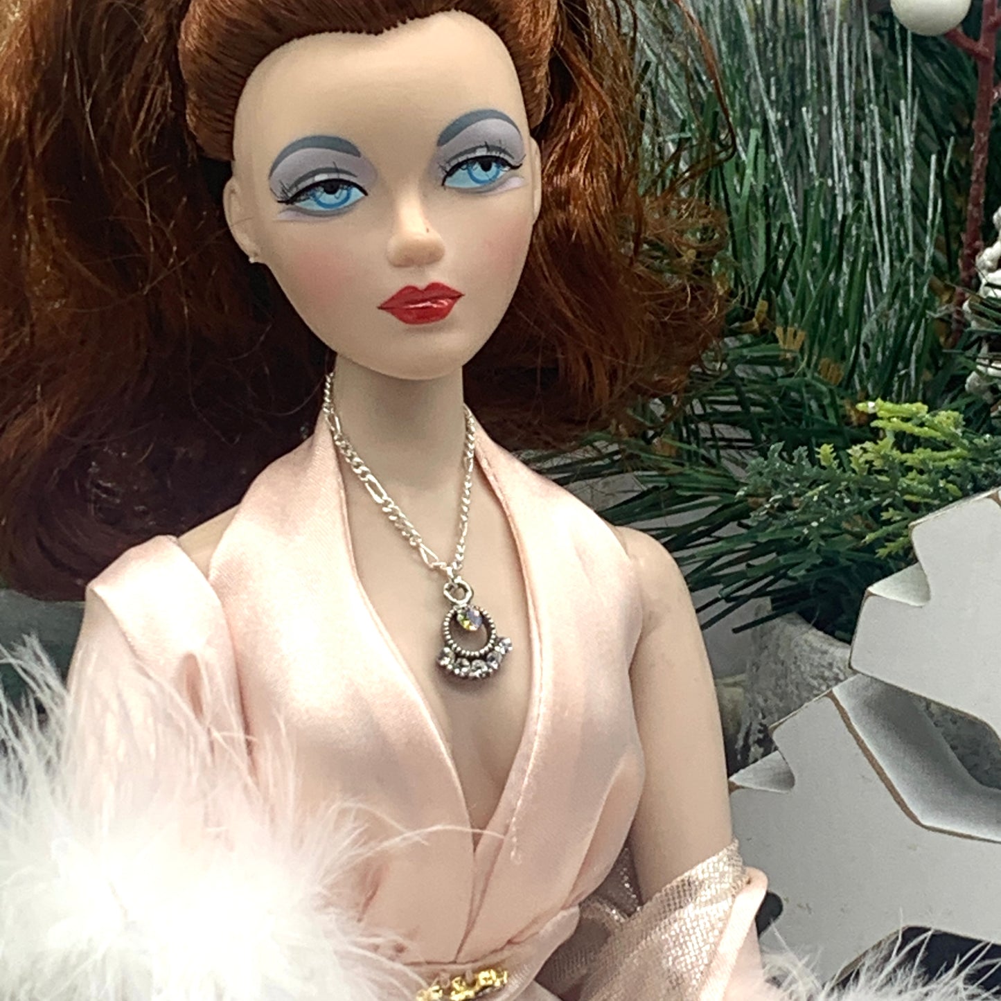 Rhinestone Pendant Silver Chain Doll Necklace • 16 Inch Fashion Doll Jewelry