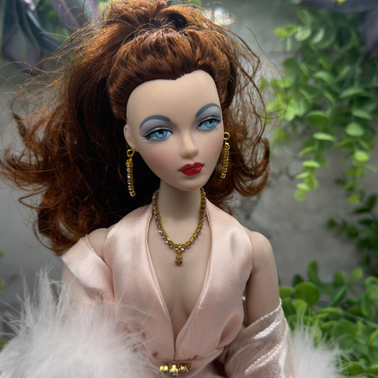 Pink Rhinestone Doll Necklace Earrings Set • 16” Fashion Doll Jewelry