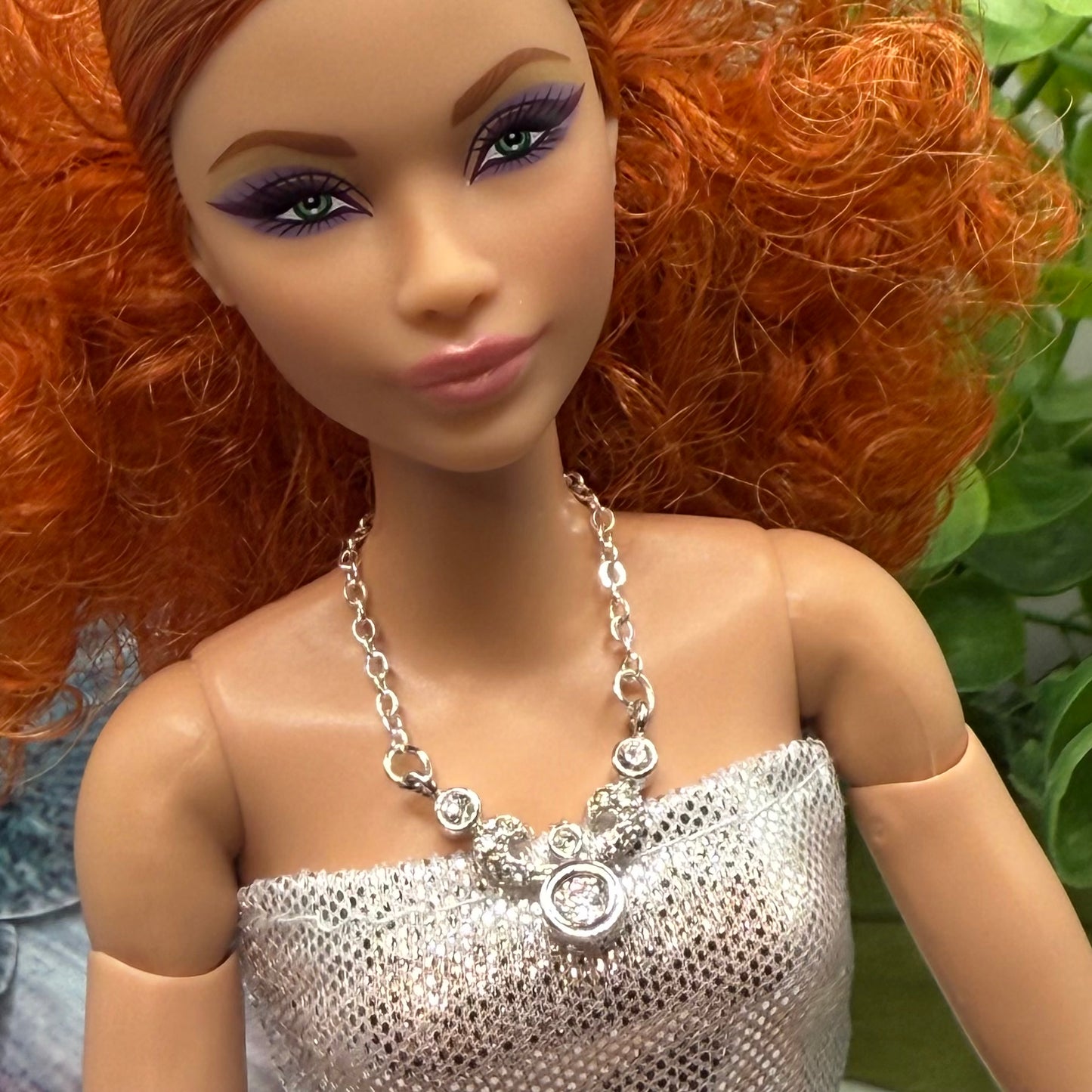 Silver Clear Rhinestone Doll Necklace • 10-12” 1:6 Fashion Doll Jewelry