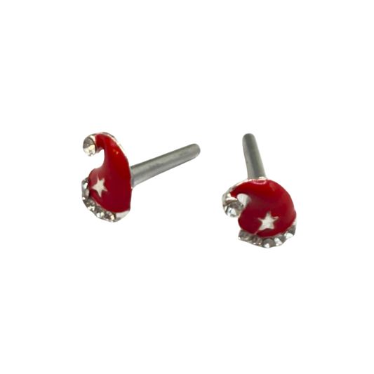 Red Sparkly Star Christmas Santa Hat Post Doll Earrings • 2mm Post for 18 Inch Fashion Doll