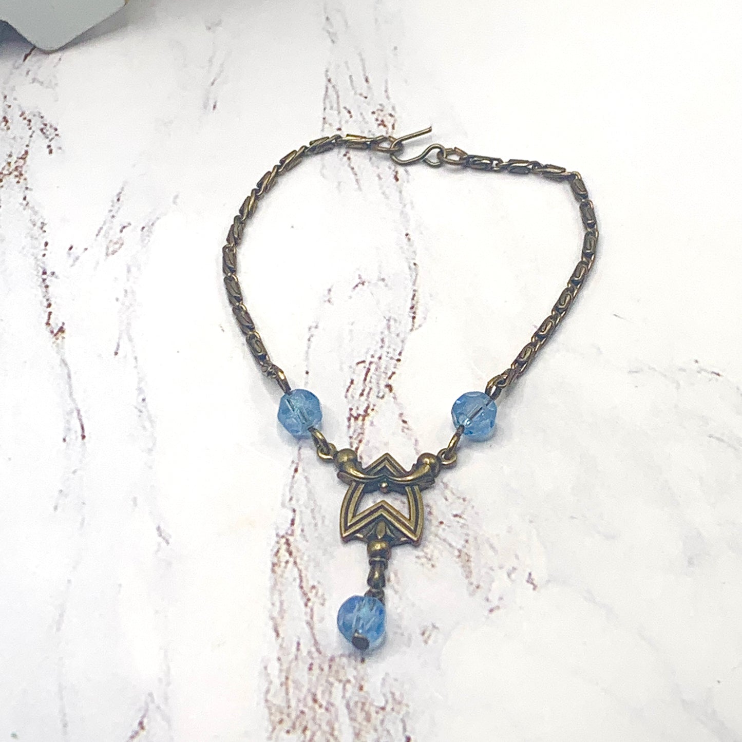 Blue Crystal Accent Bronze Tone Doll Necklace • 18 Inch Fashion Doll Jewelry