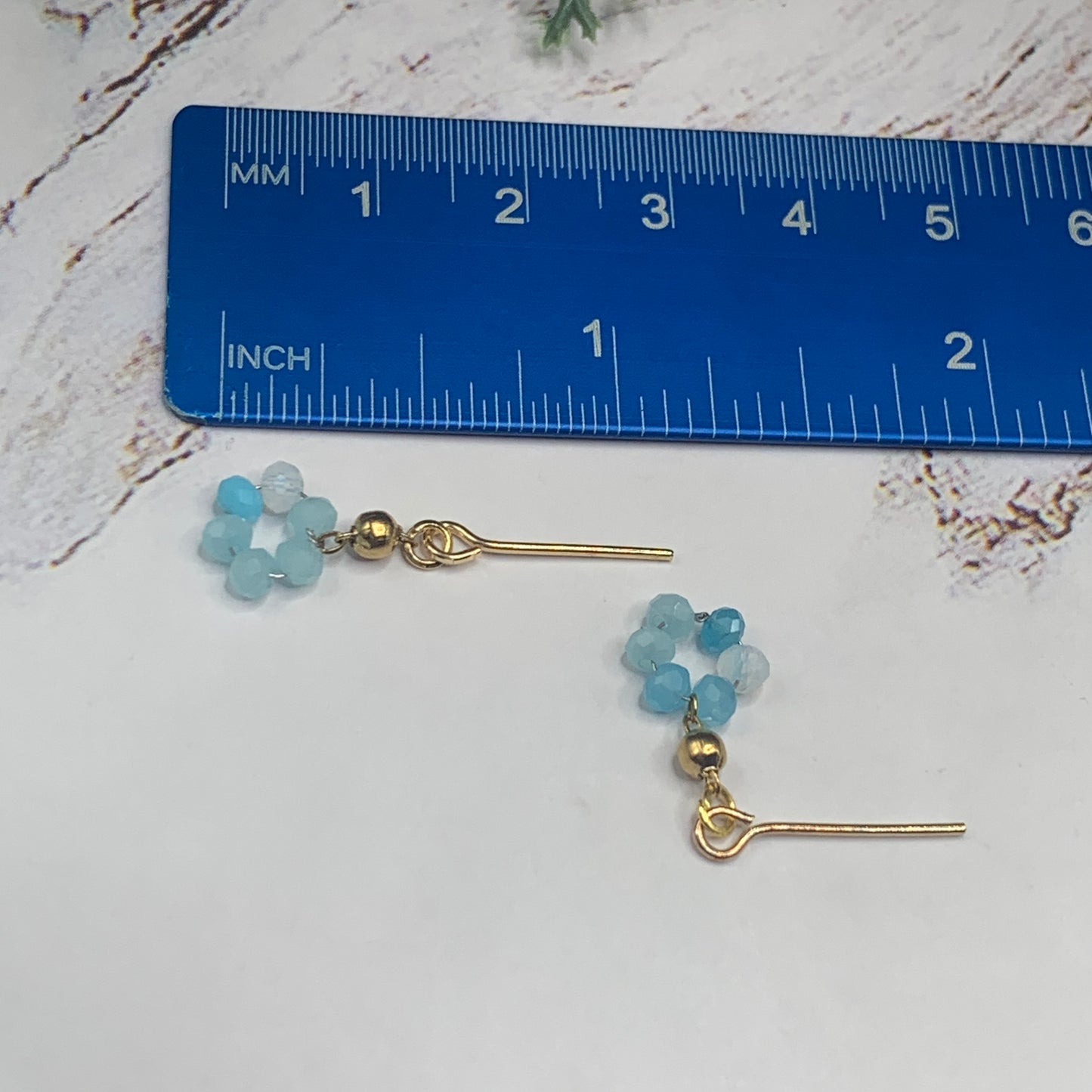 Turquoise Blue Glass Flower Dangle Doll Earrings • 16 Inch Fashion Doll Jewelry