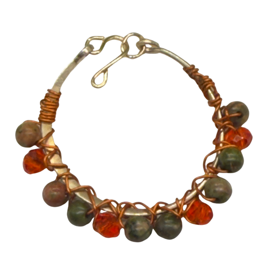 Orange Brown Green Bead Wire Choker Doll Necklace • 16 Inch Fashion Doll Jewelry