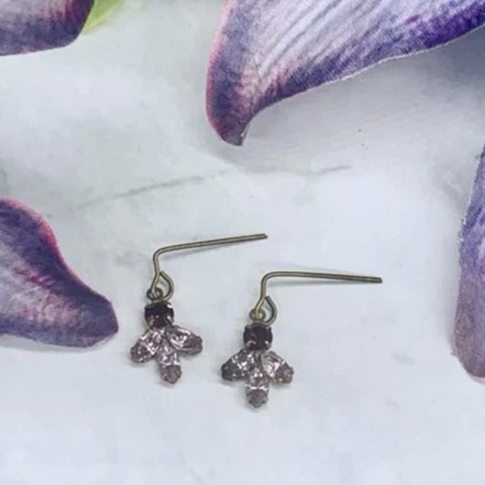 Shades Of Purple Rhinestone Gold Tone Dangle Doll Earrings • 18” Doll Jewelry