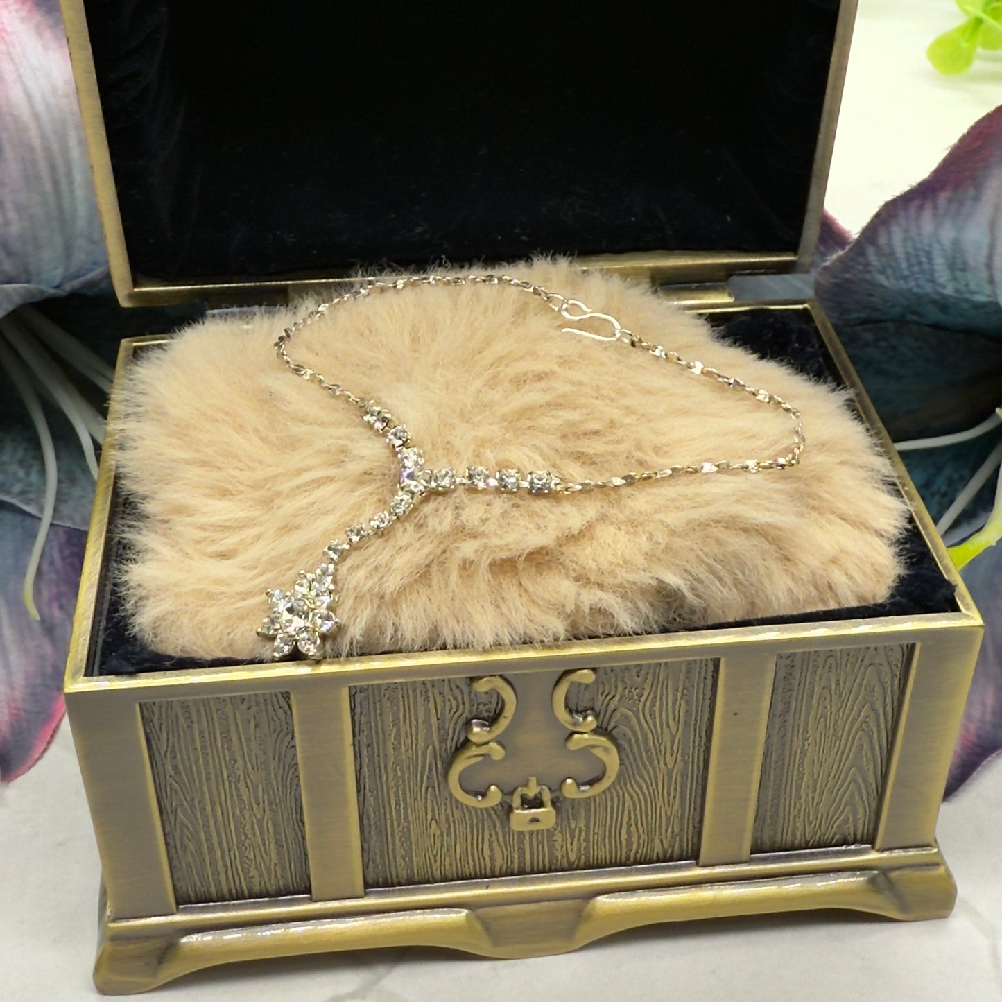 Flower Y Style Rhinestone Silver Doll Necklace • 18 inch Fashion Doll Jewelry