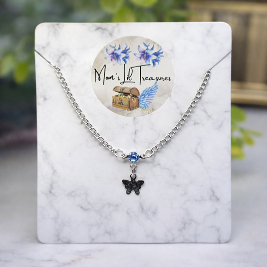 Silver Butterfly Blue Rhinestone Charm Doll Necklace • 14 Inch Fashion Doll Jewelry