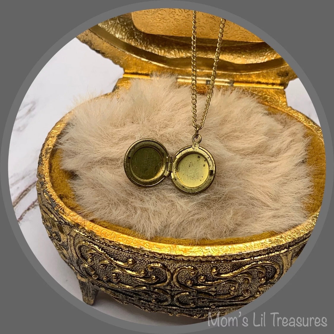 Gold Tone Locket Rose Flower Design Doll Necklace • 18 Inch Fashion Doll Jewelry